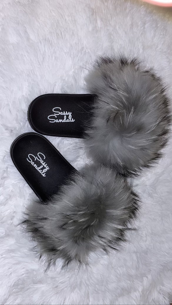 Puffy discount fur slides